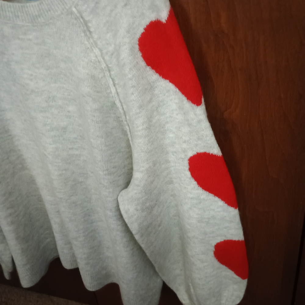 CeCe Light Gray Sweater with Red Heart Sleeves. Worn once, in new condition. - Picture 8 of 8